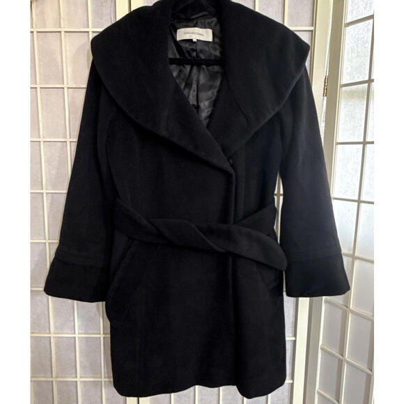 Gerard Darel Classic Wool Lined Luxury Designer Minimalist Black Pea Coat 36 - Picture 1 of 15
